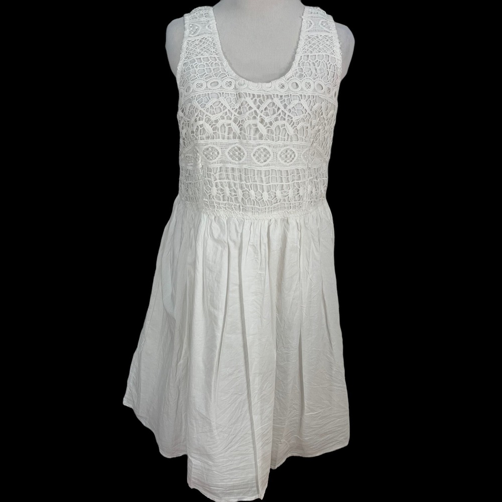 Ellos White 100% Cotton Eyelet Dress Lace Bodice Size 10 Lined Angelcore Cottage